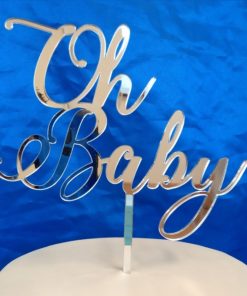 oh baby cake topper silver mirror